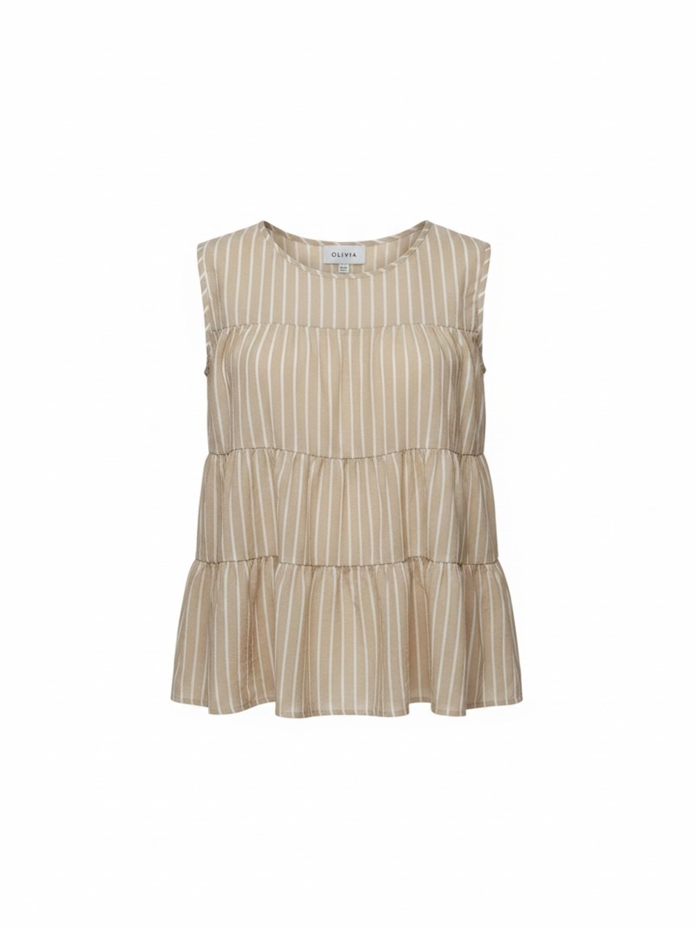 Olivia Beige Stripe Tiered Sleeveless Top